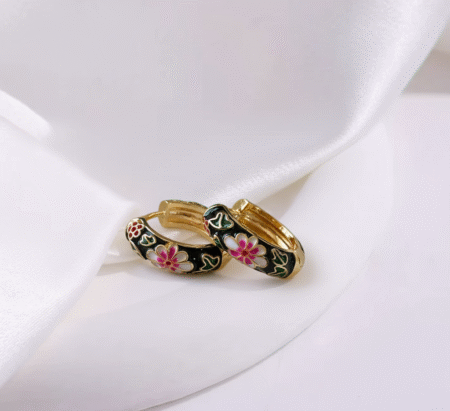 Blumenohrringe Schwarz